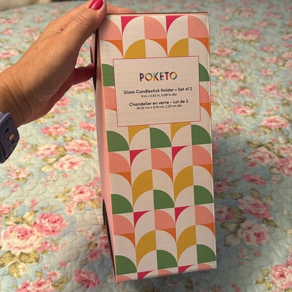 POKETO Glass Candlestick Holder Set of 2 New In Box - Picture 7 of 7